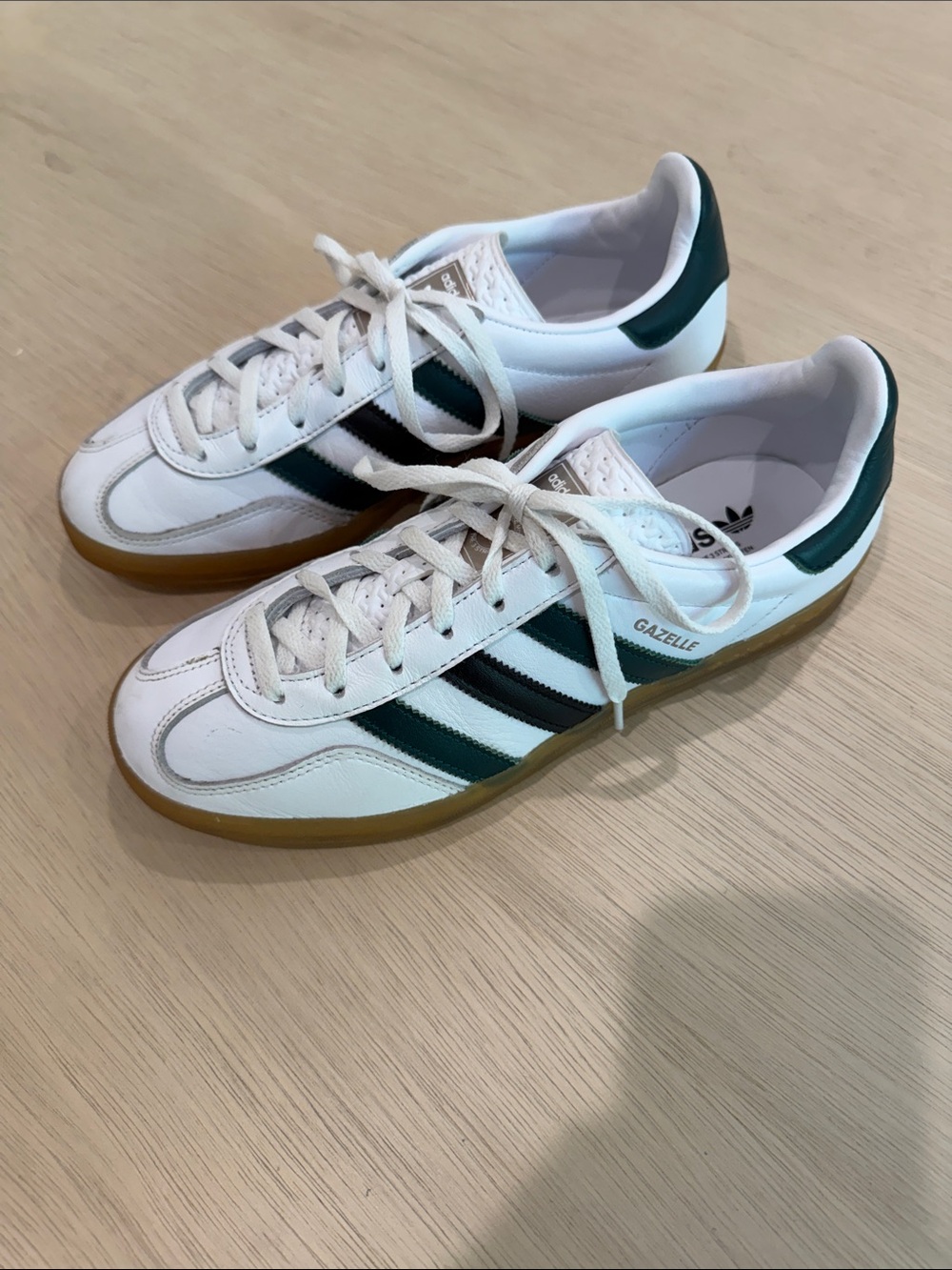 Adidas Gazelle Sneakers - White with Dark Green Stripes